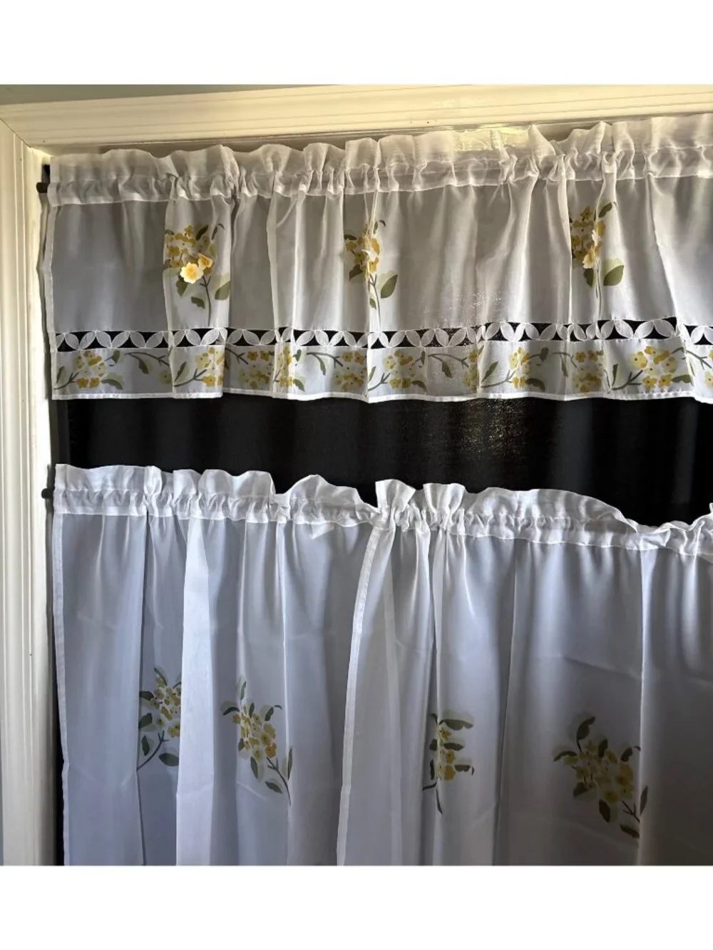 Floral Yellow Curtain Set Valance 2 Panels 60